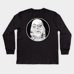 CREATURE FROM THE BLACK LAGOON (Circle Black and White) Kids Long Sleeve T-Shirt